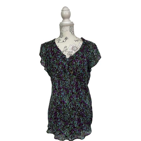 Style & Co Floral Chiffon Short Sleeve Blouse Size 14 NWT - Picture 1 of 7